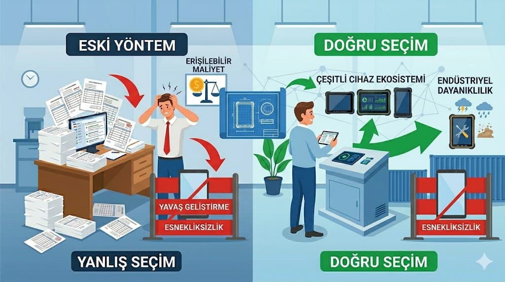 Android tablet saha uygulamaları üretim ve lojistik için offline-first mimari ve veri senkronizasyonu