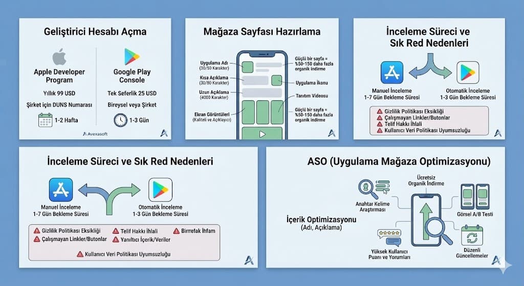App Store ve Play Store başarılı yayın kontrol listesi