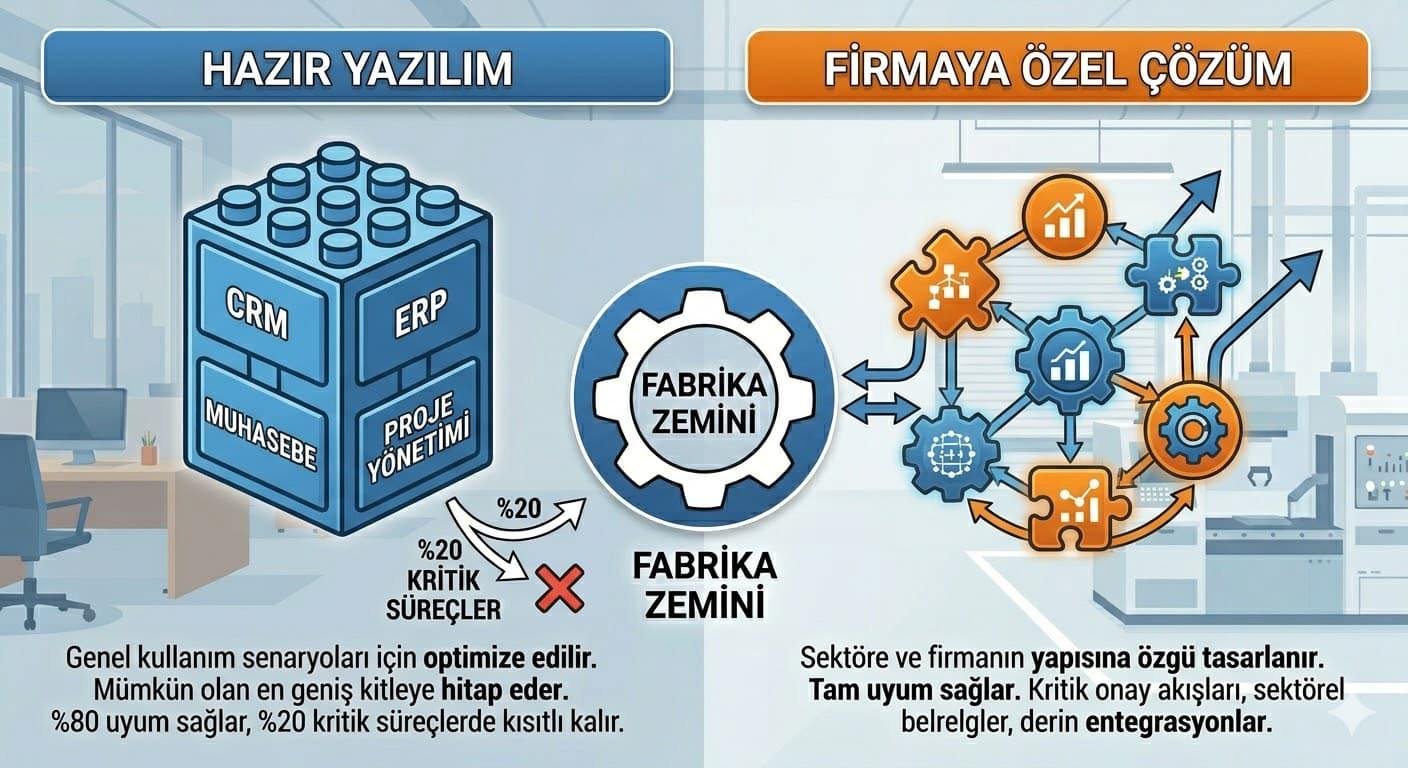 hazir yazilim neden yetersiz kalir firmaya ozel yazilim ne zaman gerekir