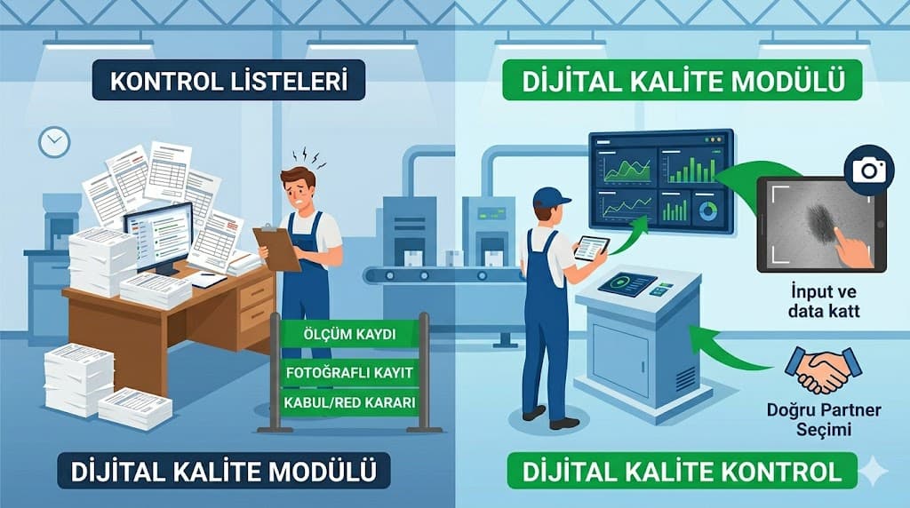Kalite kontrol yazılımı üretimde hata oranını düşürme dijital kalite kontrol modülü fotoğraflı hata belgesi ve raporlama