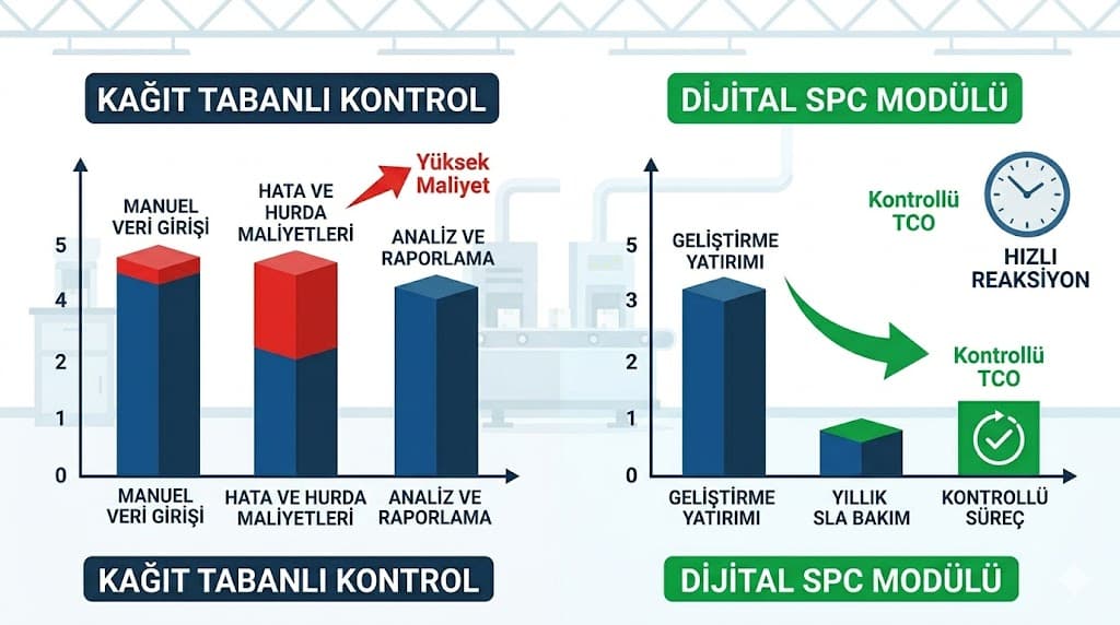 Kalite kontrol yazılımı üretimde hata oranını düşürme dijital kalite kontrol modülü istatistiksel proses kontrolü ve veri analitiği