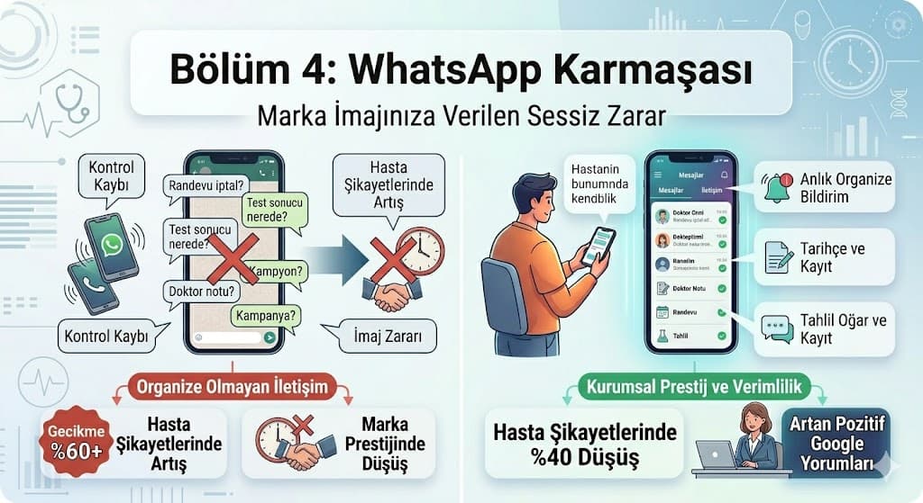 whatsapp karmaşası klinik iletişim uygulama içi mesajlaşma marka imajı