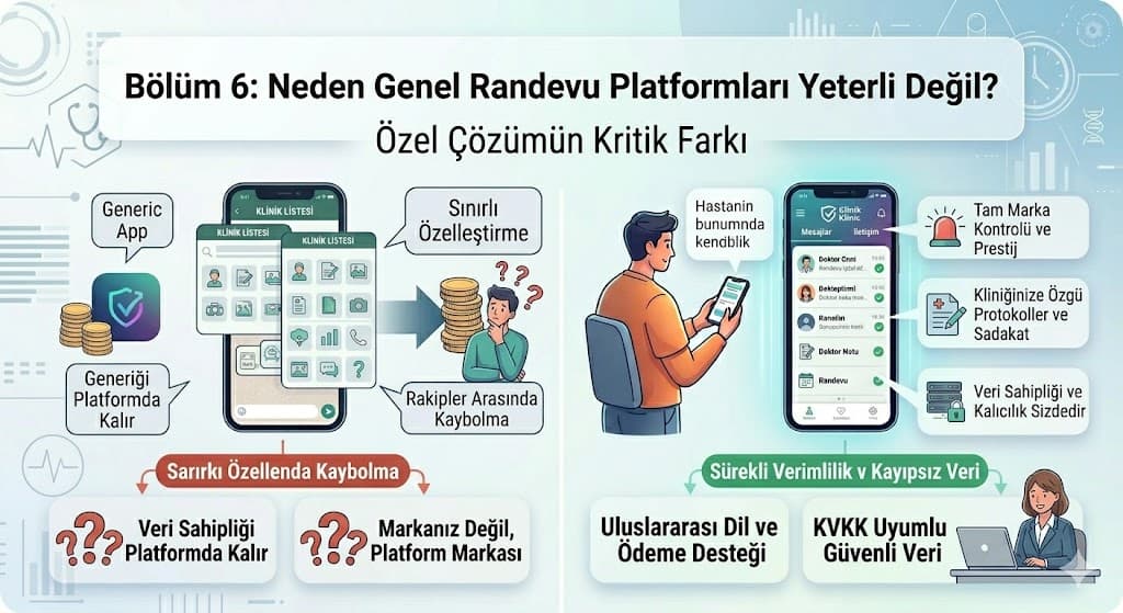 genel randevu platformu özel mobil uygulama karşılaştırma klinik yazılım avantajlar