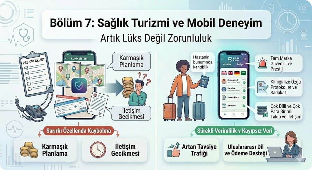sağlık turizmi klinik mobil uygulama yabancı hasta çok dilli dijital deneyim