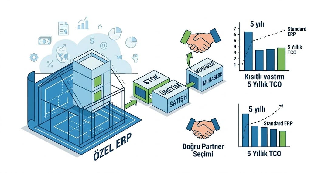Özel ERP ve hazır ERP karşılaştırması KOBİ'ler için özelleştirme sınırları ve esneklik