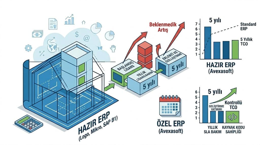Özel ERP ve hazır ERP karşılaştırması KOBİ'ler için uygulama süreci ve zaman çizelgesi