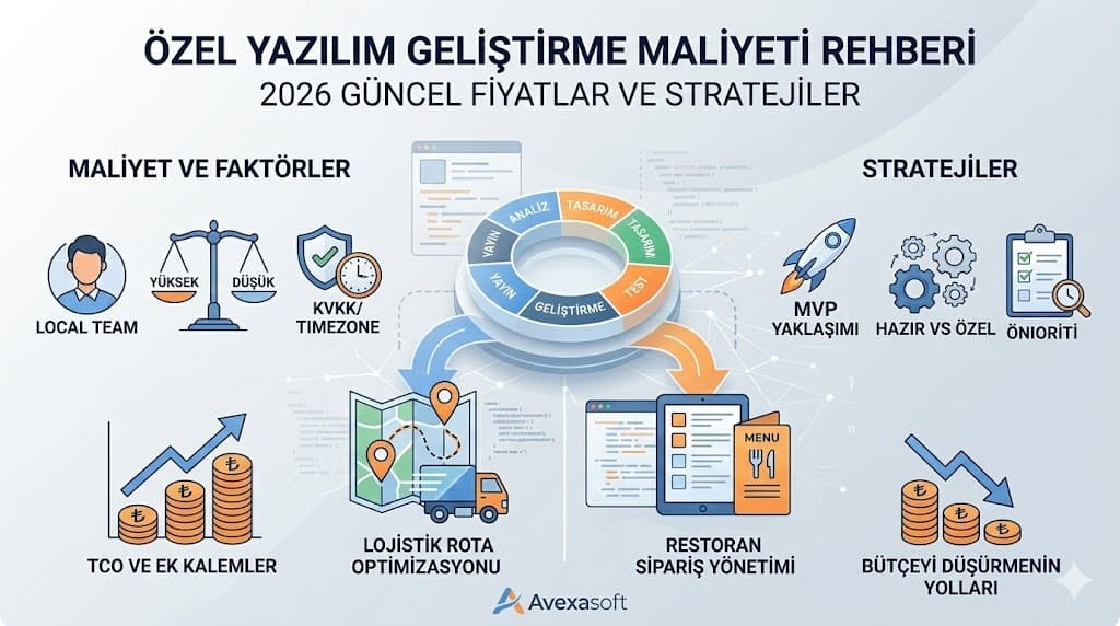 özel yazılım geliştirme maliyeti 2026 fiyat aralıkları ve maliyet kalemleri