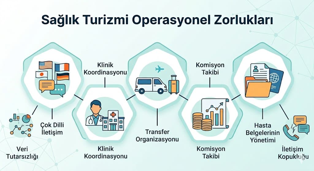 Sağlık turizmi acenteleri için hasta koordinasyon yazılımı çok dilli iletişim ve klinik koordinasyonu özellikleri
