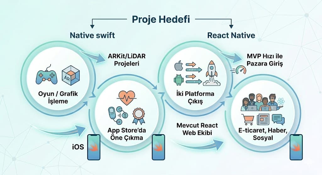 Swift ve React Native karşılaştırması iOS projesi için maliyet analizi