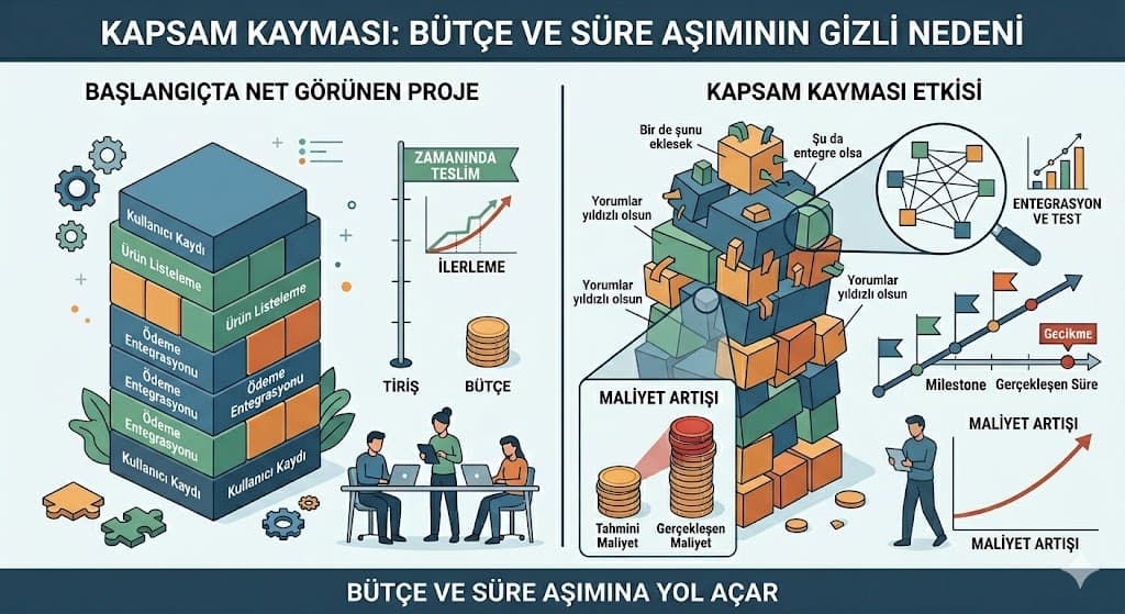 Yazılım projesinde kapsam kayması önleme yöntemleri detaylı şartname örneği