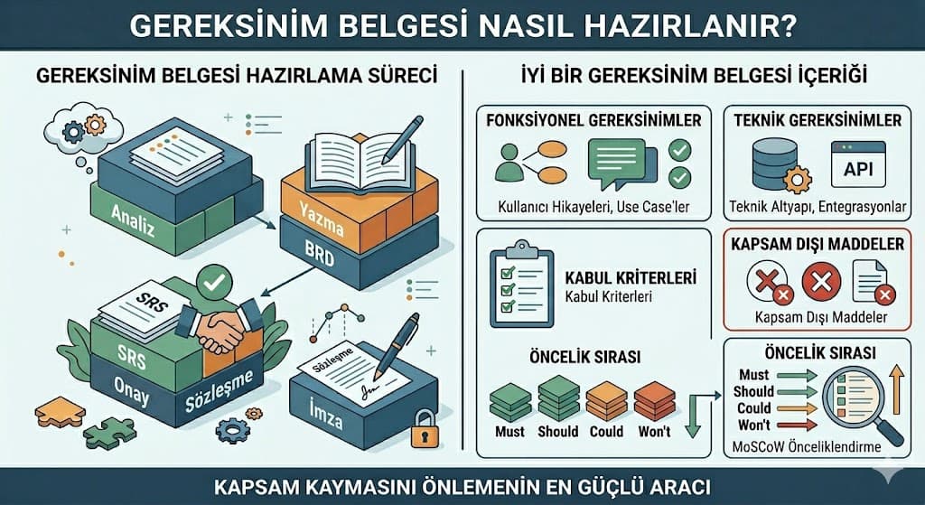 Yazılım projesinde kapsam kayması önleme yöntemleri MoSCoW önceliklendirme matrisi
