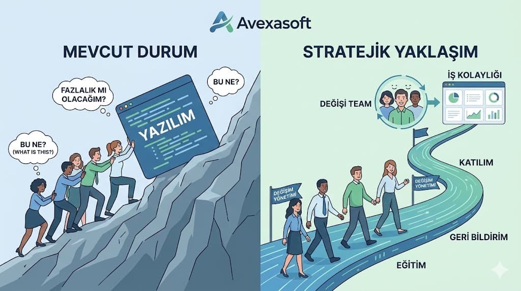 kullanıcı direnci çalışan yazılım benimseme sorunu değişim yönetimi